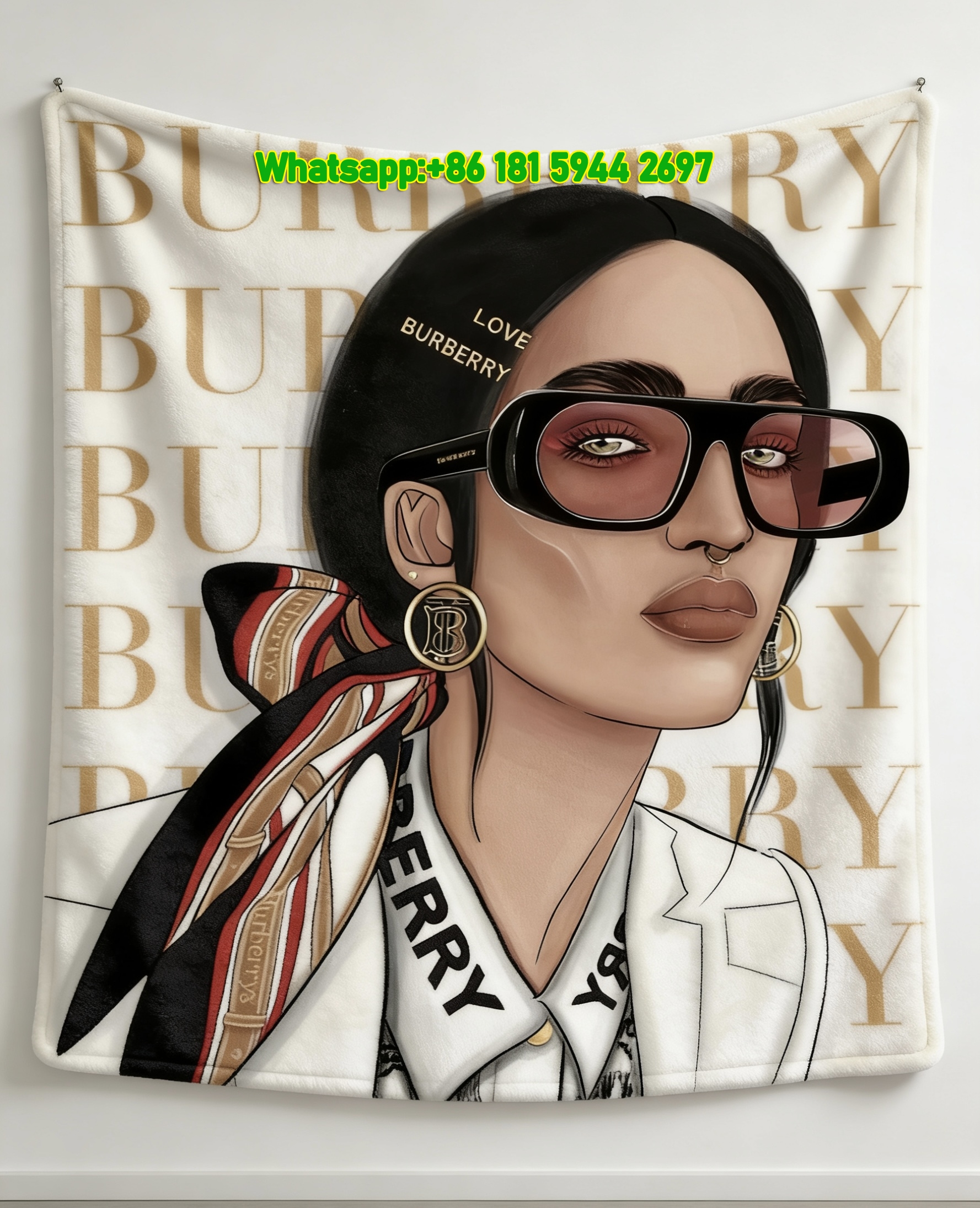 Burberry Flannel Throw Blanket Fashion Illustration Print Sofa Blanket B145